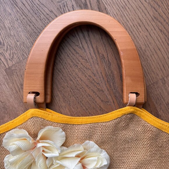 Vintage Miss Sixty Wicker Bag with Flowers & Yellow Trim - Picture 5 of 13